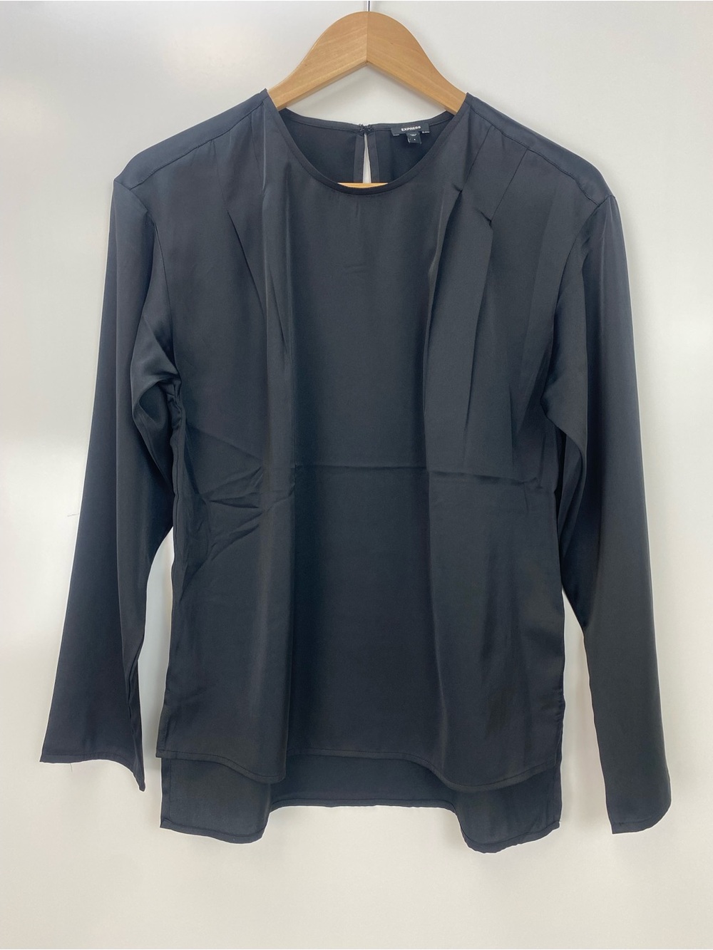 Express Black Long-Sleeve Pleated Top